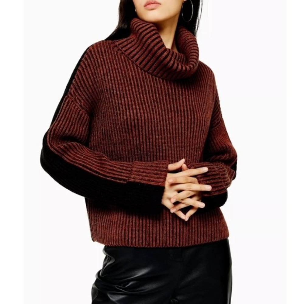 TopShop Brick Turtle Neck Sweater With Wool UK M